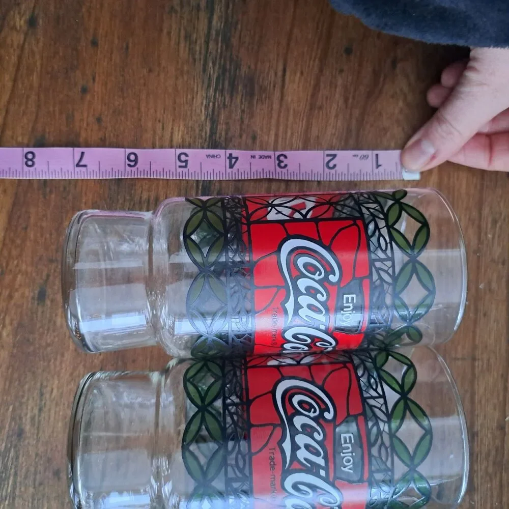 Vintage Set Of 4 Tiffany Stained Glass Coca Cola Holiday Red Drinkware Coke